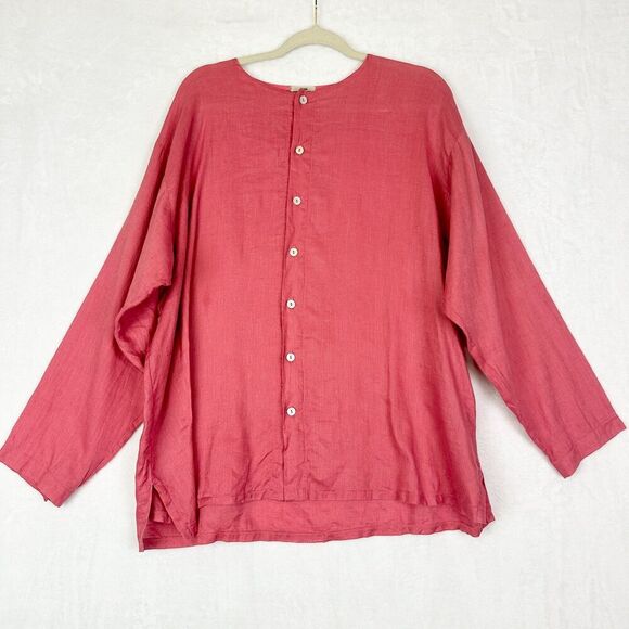 Dosa Linen Button Up Shirt Size 2 Small/Medium Lagenlook Salmon Pink - Picture 1 of 5